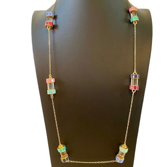 Kate Spade Multi-Colored Cylinder Necklace on Delicate Gold Toned Chain.